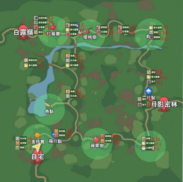 小森生活朝晖森林资源分布坐标一览