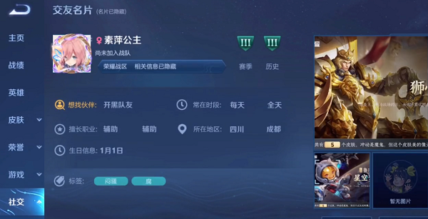 王者荣耀素萍公主账号是什么