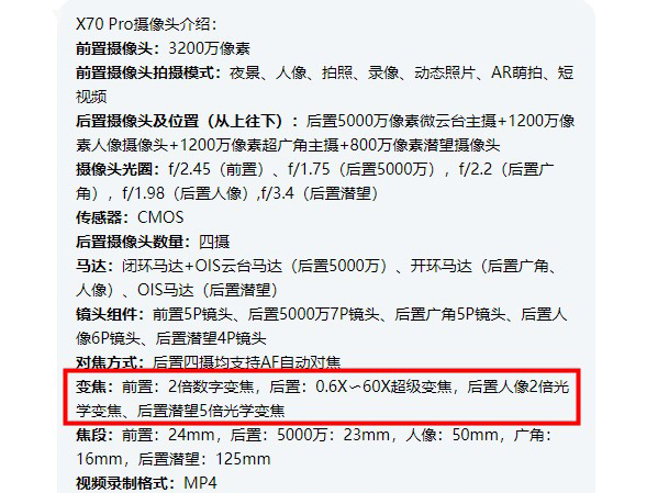 vivoX70Pro采用了多少倍变焦