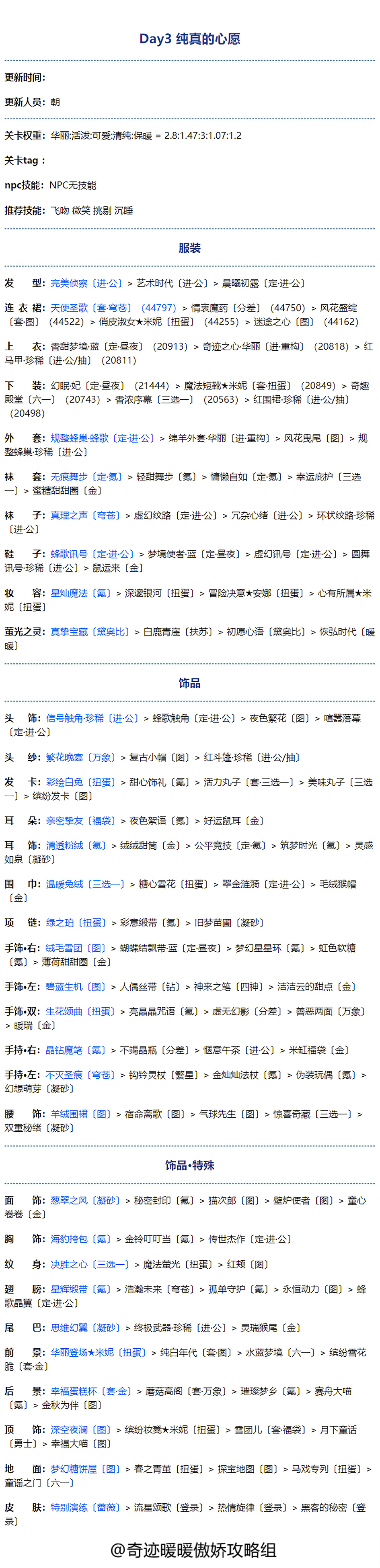 奇迹暖暖纯真的心愿怎么搭配