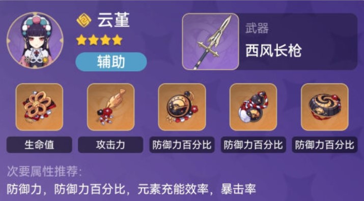 纯岩队云堇的装备推荐