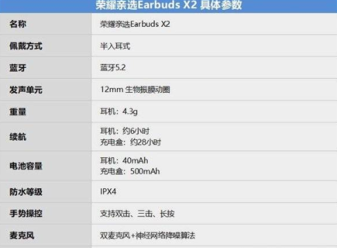 荣耀EarbudsX2续航怎么样