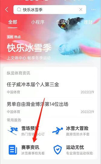 支付宝在哪查询冬奥赛事资讯
