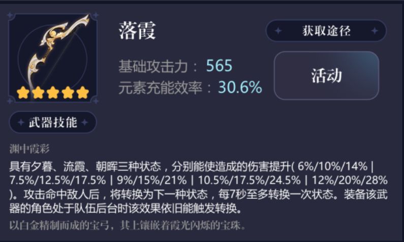 原神落霞弓能搭配哪些角色