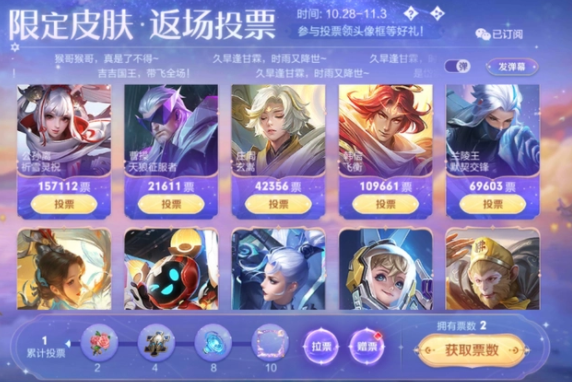 王者荣耀七周年返场皮肤投票结果是什么