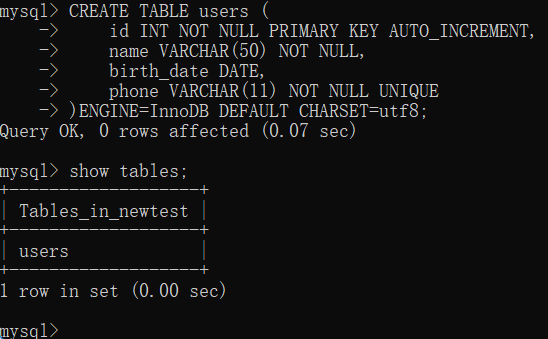 mysql创建表命令是哪句