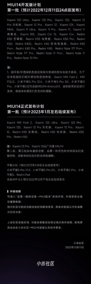 MIUI14更新机型名单有哪些
