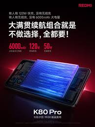小米REDMI K80 Pro配备6000mAh大容量金沙江电池，全面提升续航能力